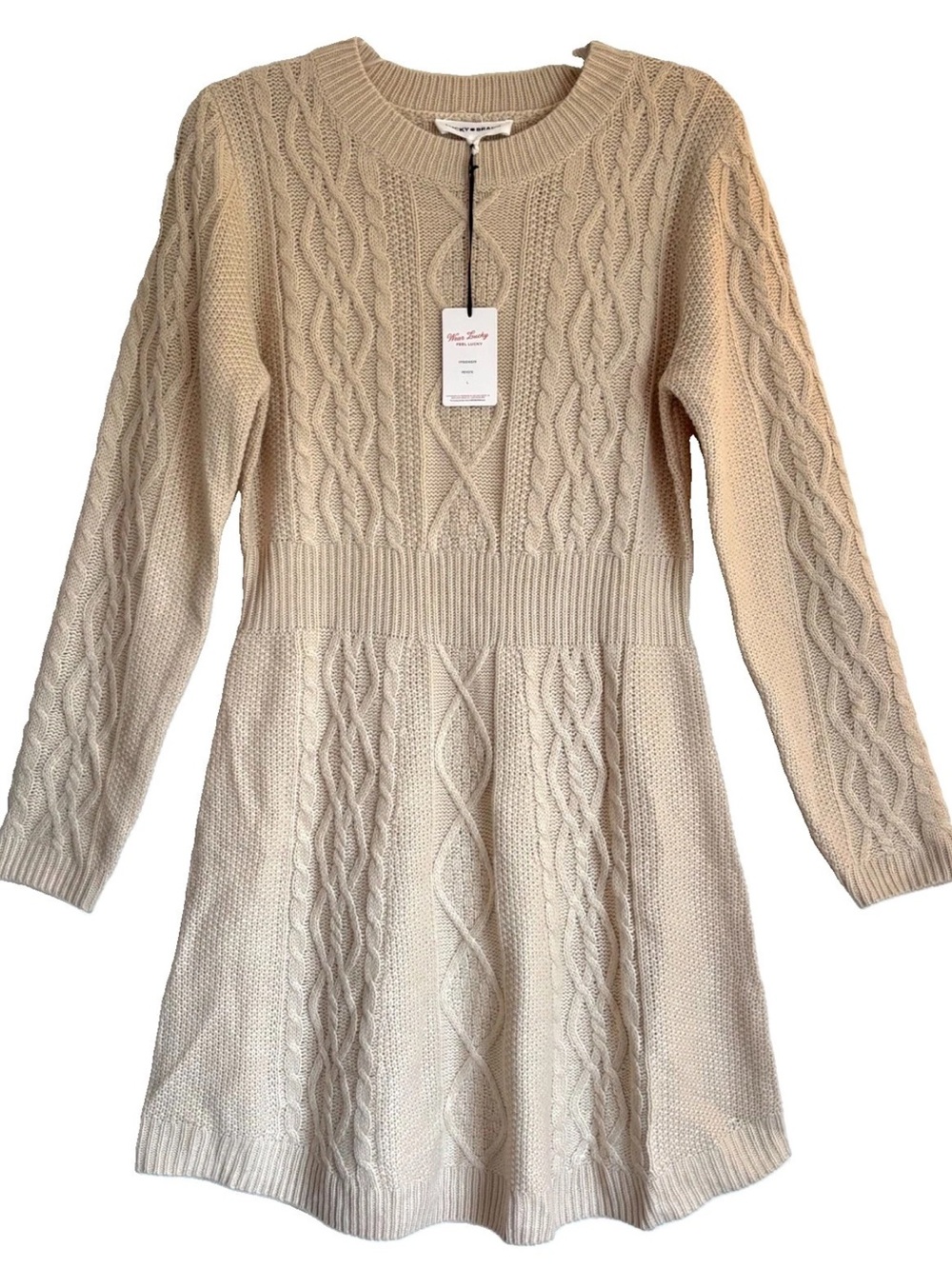 Lucky Brand Womens Peyote Beige Cable Knit Sweater Dress Size L